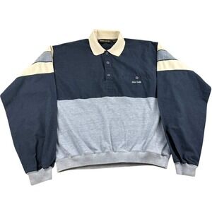 Vintage Pierre Cardin Sweatshirt Men M Blue Gray Collared Colorblock Logo Pocket